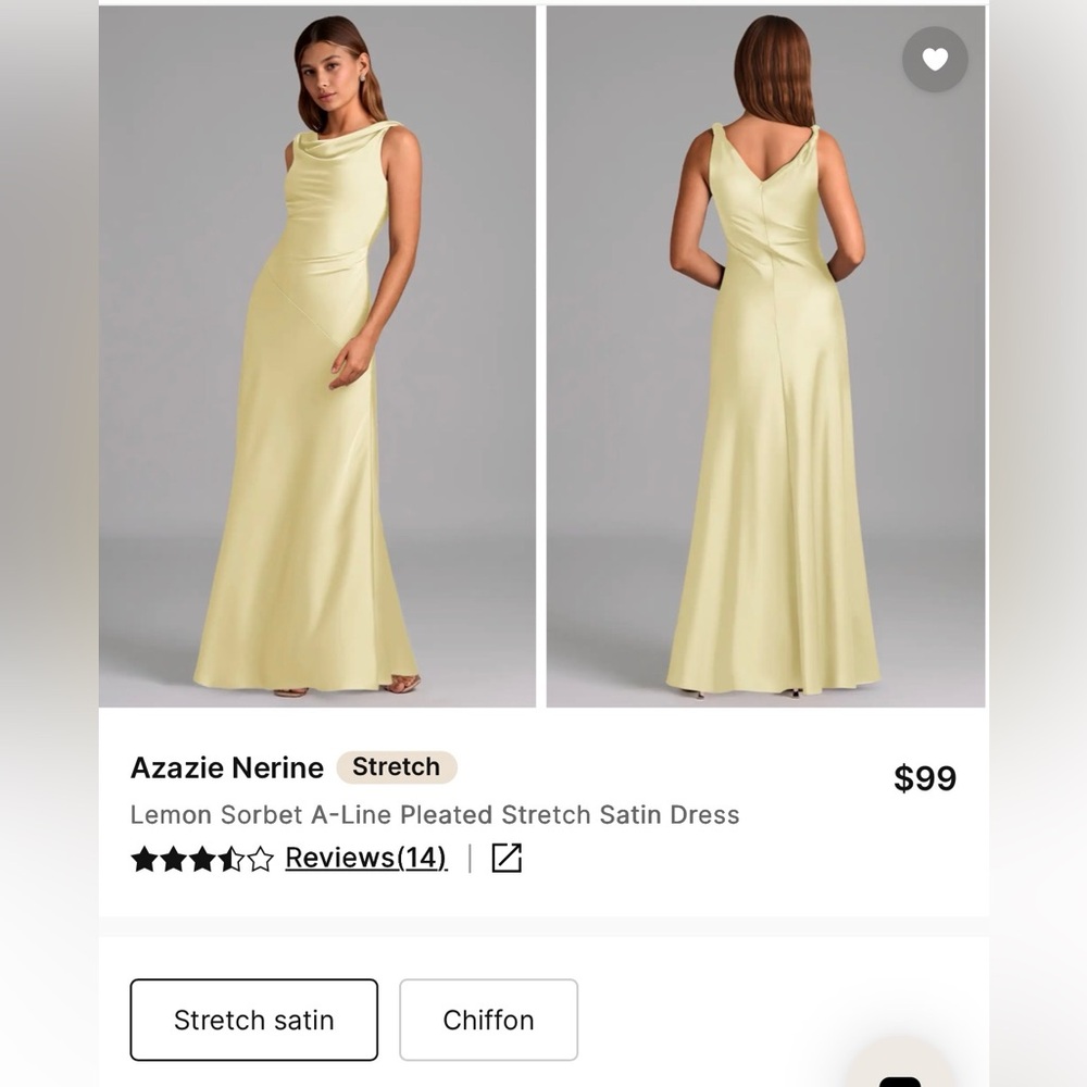 Azazie Nerine - Lemon Sorbet A-Line Pleated Stretch Satin Dress